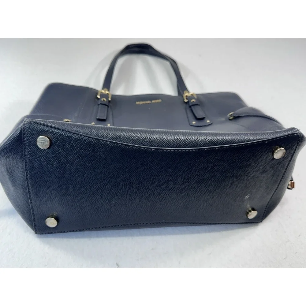 Michael Kors Navy Saffiano Leather Tote Bag Gold Hardware Structured Shoulder